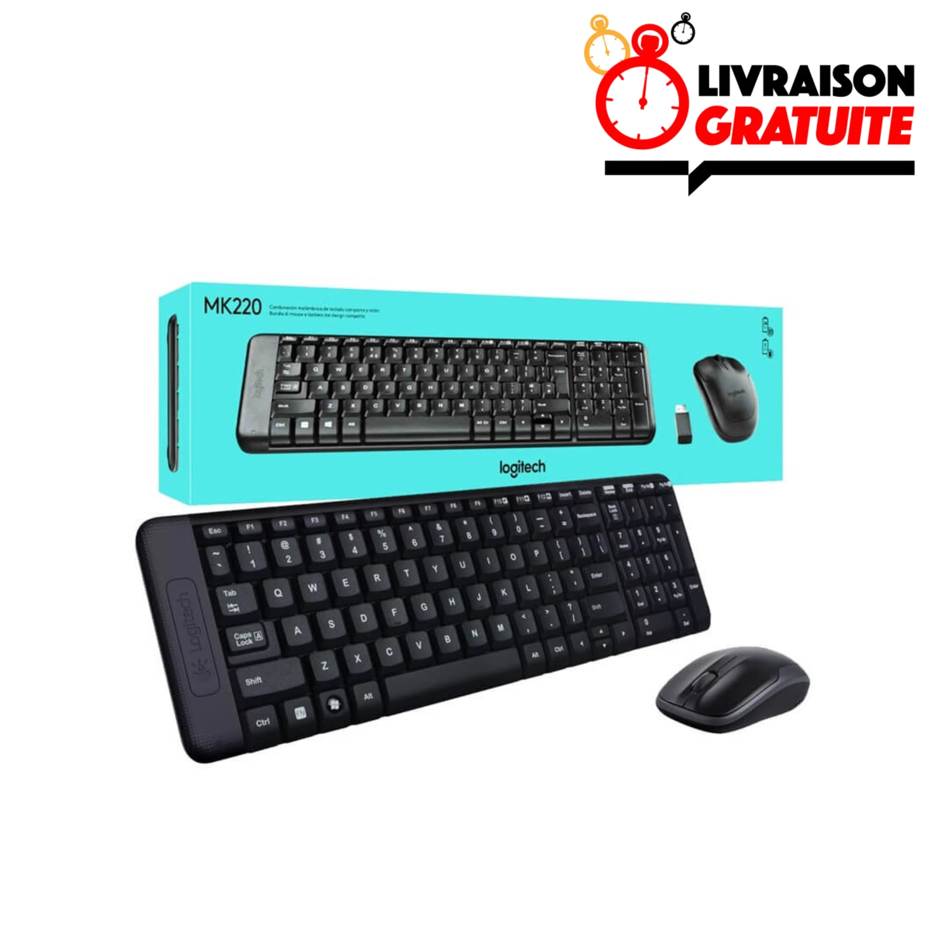 Logitech MK220 AZERTY sans fil clavier et souris compact sans fil pour bureau Maroc