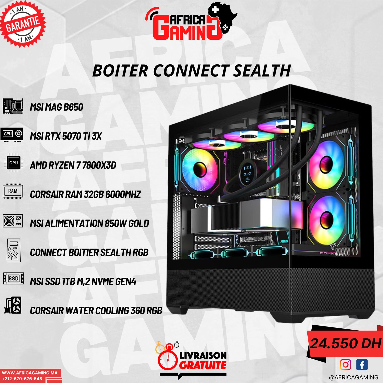 PC Gaming CONNECT SEALH Ryzen 7 7800X3D / 5070 TI 3X