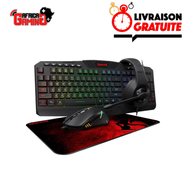 Redragon S101-BA-3 Combo 4in1 Maroc : Pack Gaming Complet (Clavier/Souris/Casque/Tapis) 1 6950376724731