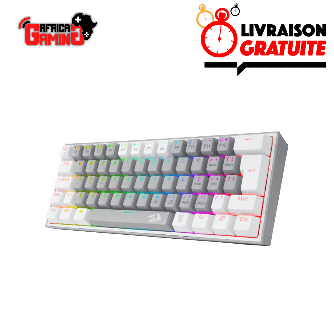 Redragon K617 Fizz White Gray Maroc Africa Gaming Clavier 60%