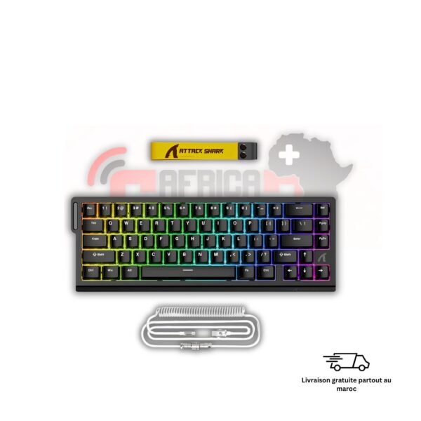 Attack Shark X68 Pro HE clavier gaming NOIR BLACK Magnetic Switch Hall Effect RGB Tri-Mode 60% ultra compact Maroc