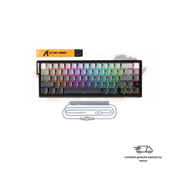 Attack Shark X68 Pro HE Moonlight Night clavier gaming RGB Magnetic Switch Hall Effect design sombre premium 60% Maroc