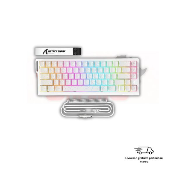 Attack Shark X68 Pro HE clavier gaming blanc White Magnetic Switch Hall Effect RGB Tri-Mode 60% ultra compact Maroc