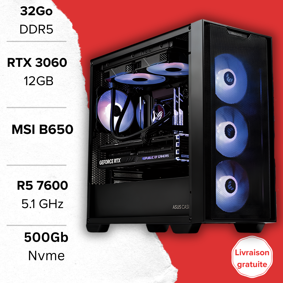 PC Gamer RTX 3060 setup gaming Maroc AM5