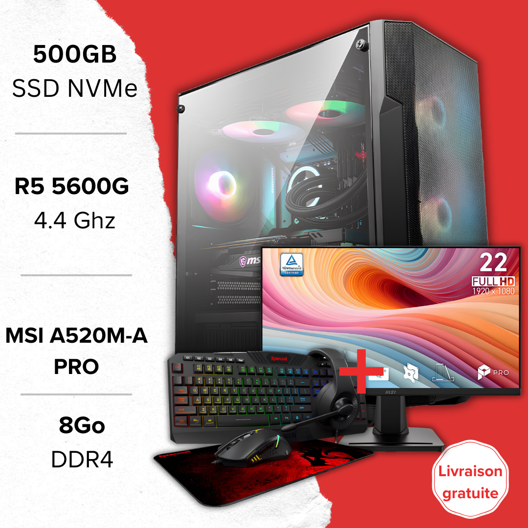 PC Gamer Ryzen 5600G setup gaming Maroc