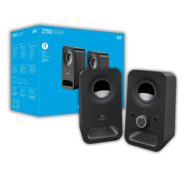 Logitech Z150 Speakers vue frontale sur bureau