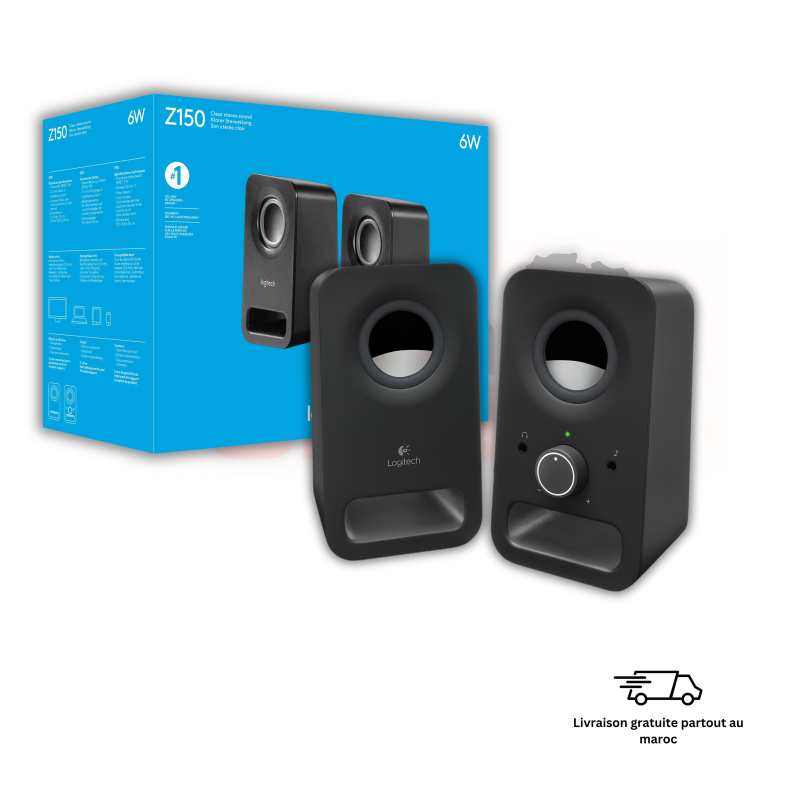 Logitech Z150 Speakers vue frontale sur bureau