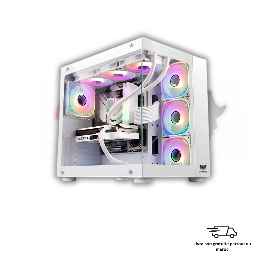 Boîtier HYBROK TITAN EVO White setup gaming RGB