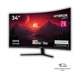 Ecran Gaming Hybrok 34 pouces ultrawide 165Hz setup gaming Maroc