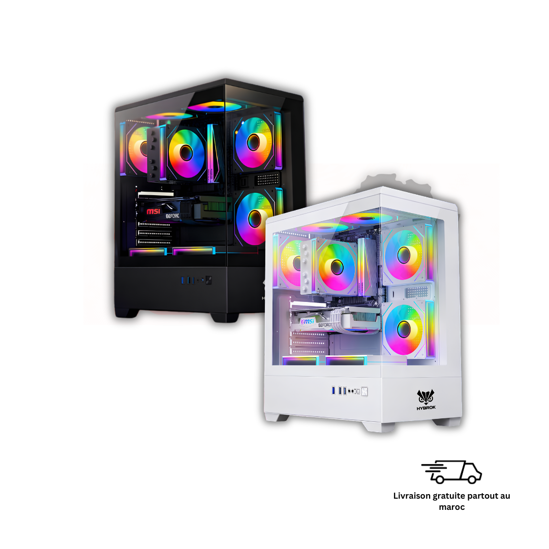 Boîtier HYBROK MOON GLASS setup gaming RGB