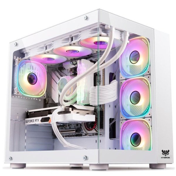 Boîtier HYBROK TITAN EVO White setup gaming RGB