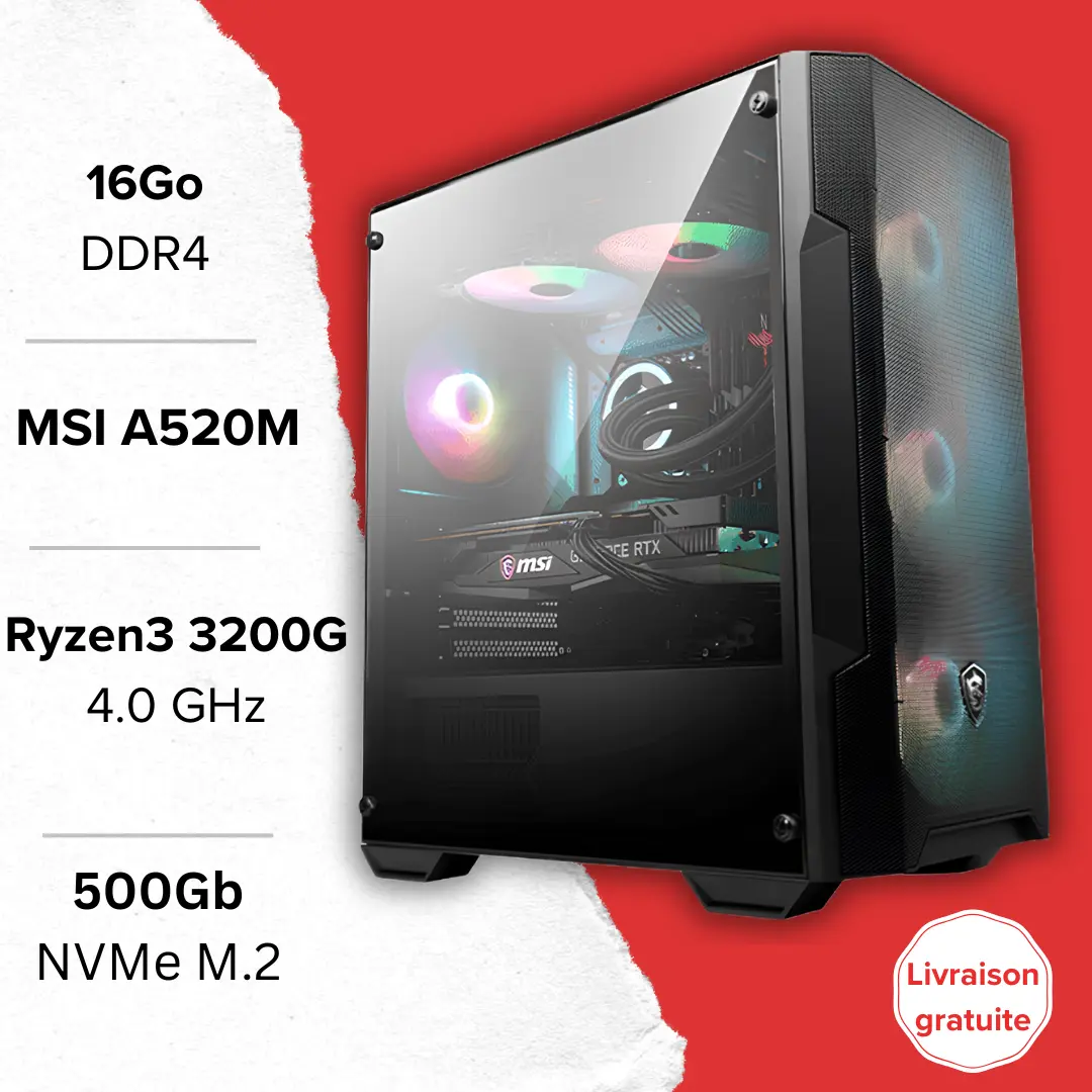 PC Gamer Ryzen 3 3200G boîtier MSI MAG FORGE M100A